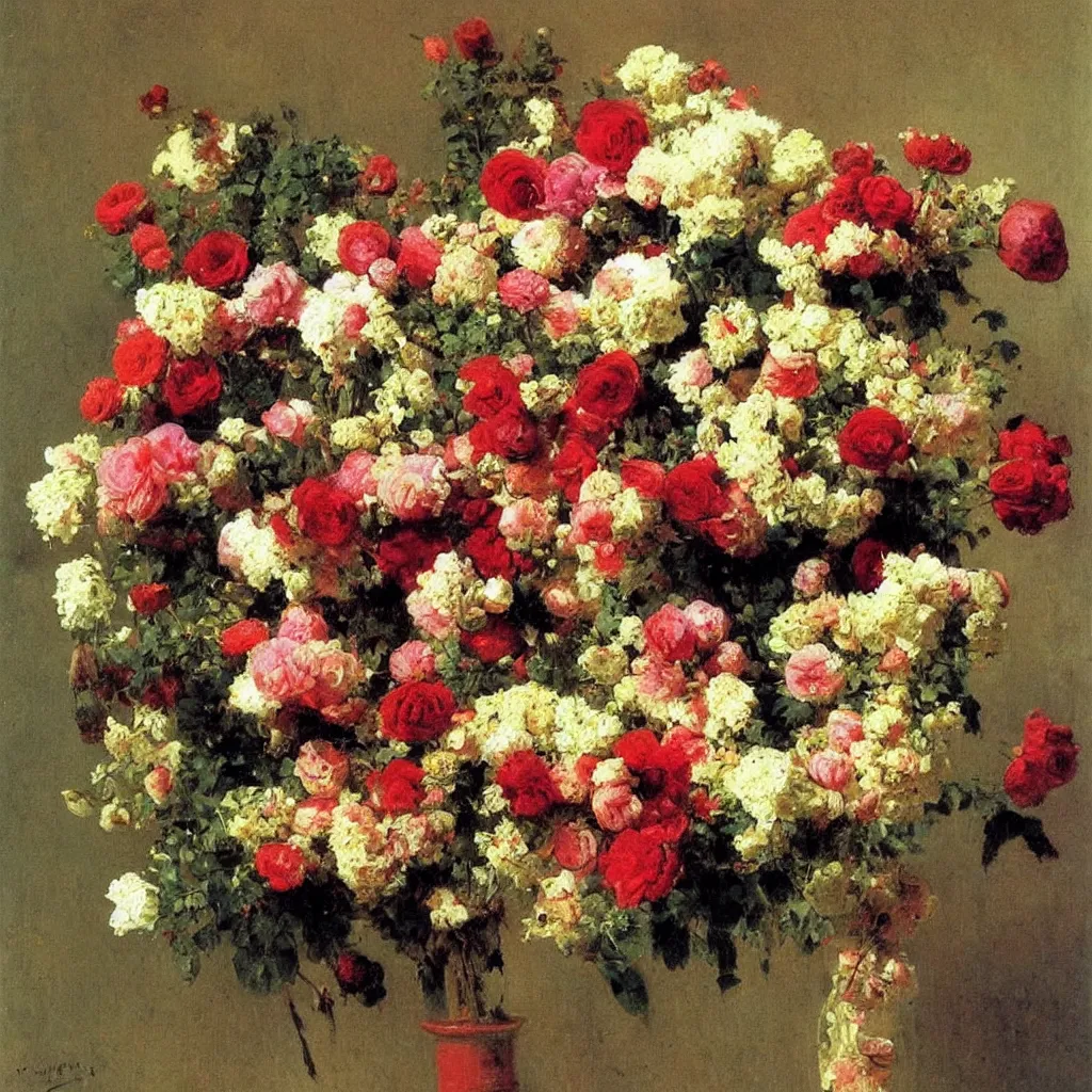 Image similar to a bouquet of flowers, by ilya repin