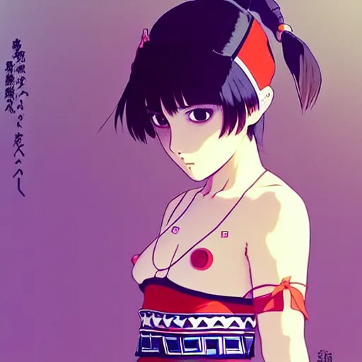 Prompt: a beautiful! boyish! natalie portman alluring gravure! model, wearing japanese school girl outfit with mayan pattern and native style, aztec street fashion, gapmoe yandere grimdark, trending on pixiv fanbox, painted by greg rutkowski makoto shinkai takashi takeuchi studio ghibli, akihiko yoshida