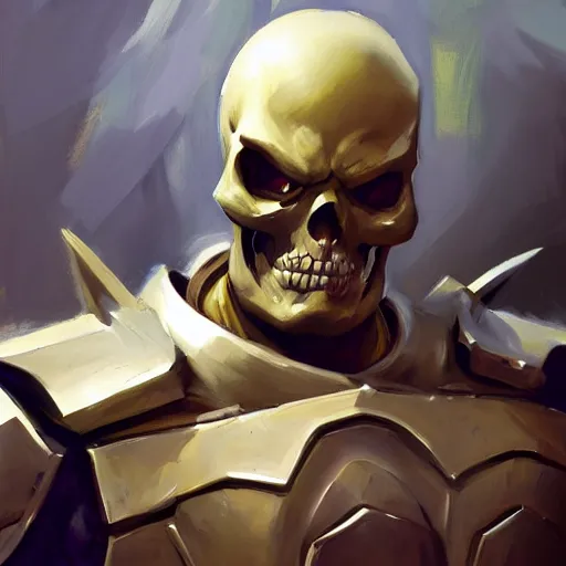 Image similar to greg manchess portrait painting of partially armored skeletor overwatch character, medium shot, asymmetrical, profile picture, organic painting, sunny day, matte painting, bold shapes, hard edges, street art, trending on artstation, by huang guangjian, gil elvgren, ruan jia, greg rutkowski, gaston bussiere