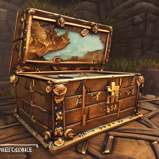 Image similar to island inside of a treasure chest with ornate details, unreal engine, ultradetailed, trending on artstation, devianart, cgsociety, amazing details