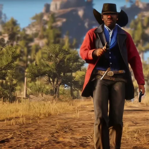 Prompt: a screenshot of obama in red dead redemption 2 as arthur morgan