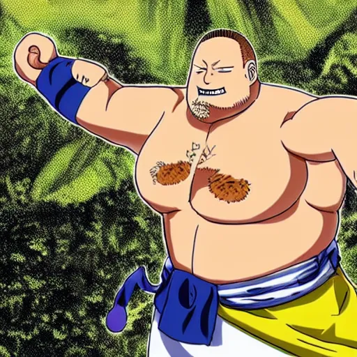 Prompt: Action Bronson as a character in one piece, anime still