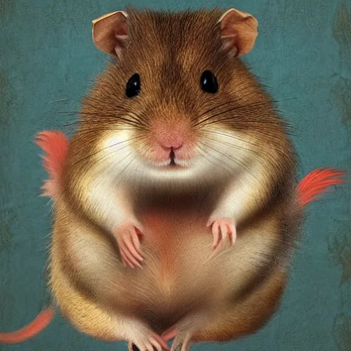 Image similar to portrait of a very stressed, angry hamster, renaissance art, highly detailed, trending on Artstation