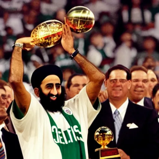 Image similar to photo of osama bin laden lifting nba larry o'brien trophy, boston celtics