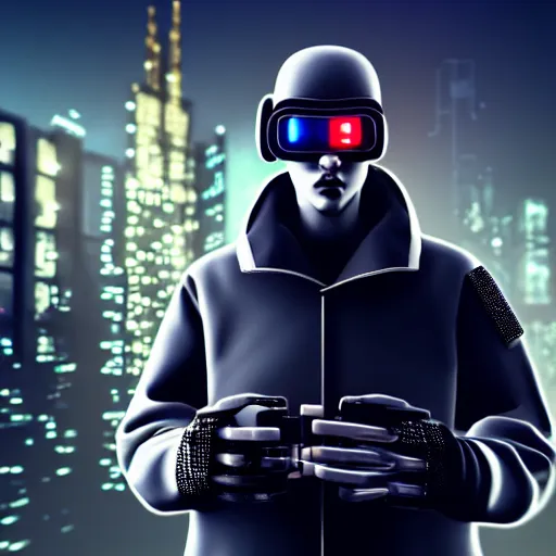 gopnik with cyber hands on the background of cyberpunk | Stable ...