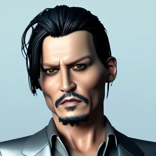 Image similar to hyperdetailed 3 d cartoon render of cartoon johnny depp in a confident expressive pose, cartoon eyes!!!!! friendly!!!! cute, exaggarated facial features, cute cartoon style, white background, low angle shot, cinematic studio lighting, studio quality, octane render, unreal engine 5, trending on artstation, art by sebastian jm, 8 k