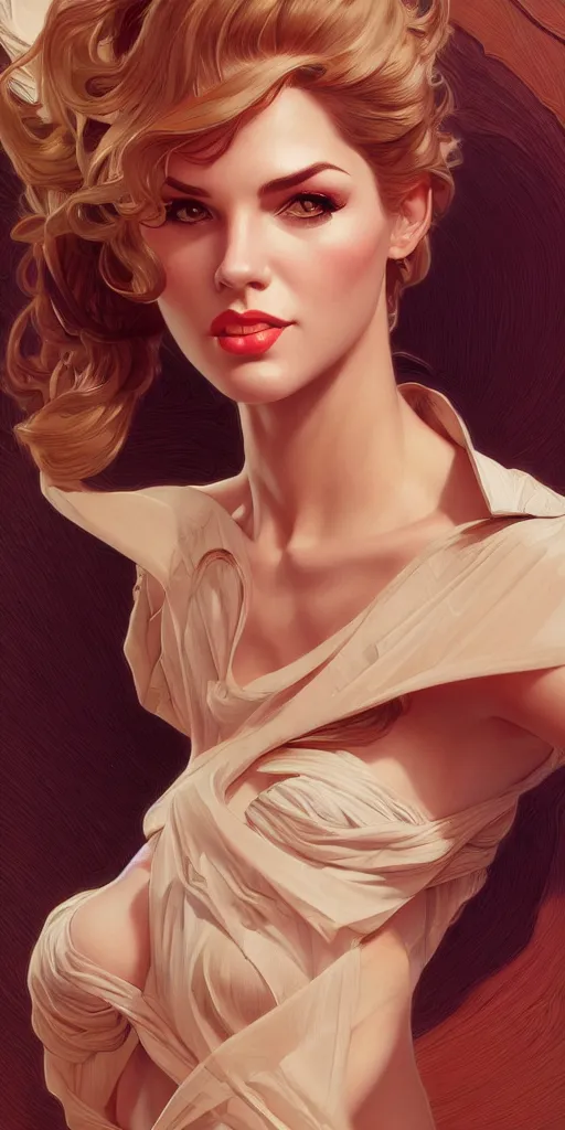 Prompt: modern woman, pinup portrait, intricate, highly detailed, digital painting, artstation, concept art, smooth, sharp focus, illustration, Unreal Engine 5, 8K, art by artgerm and greg rutkowski and alphonse mucha