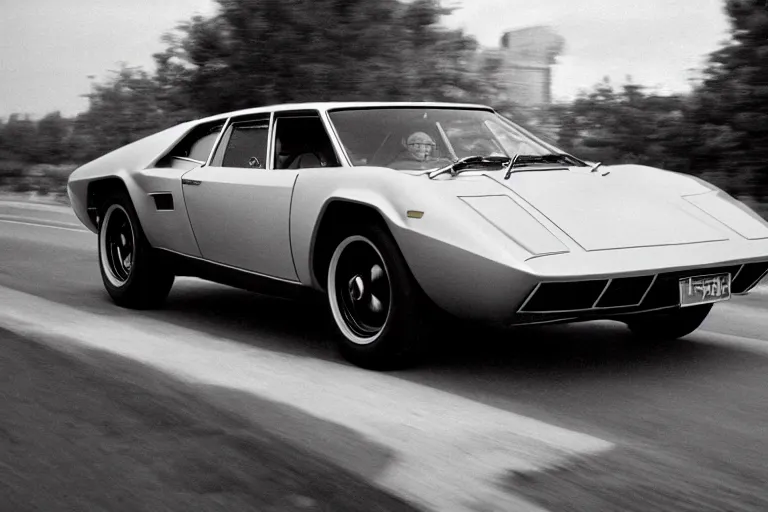 Prompt: 1969 Lamborghini LP400, movie still, speed, cinematic Eastman 5384 film