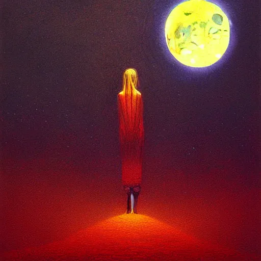 Image similar to the moon on fire by lisa frank inspired by zdzislaw beksinski