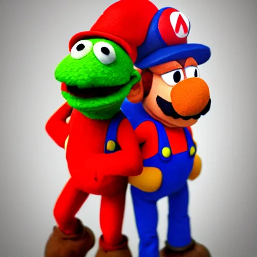 Image similar to A full body still of Mario and Luigi as muppets, photo real, photographic, photograph, artstation, trending, award winning, epic lighting, featured