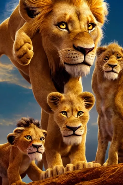 Prompt: lion king movie poster, cgi, cinema, realistic