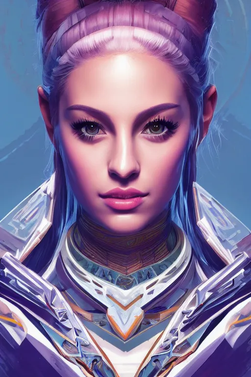 Image similar to symmetry!! portrait of arianna grande in the style of horizon zero dawn, machine face, intricate, elegant, highly detailed, digital painting, artstation, concept art, smooth, sharp focus, illustration, art by artgerm and greg rutkowski and alphonse mucha, 8 k