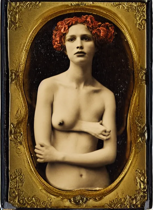 Image similar to old wetplate daguerreotype portrait of birth of venus, explosion of data fragments, fractal, intricate, elegant, highly detailed, parallax, leica, medium format, subsurface scattering, portrait, elegant, highly detailed, matte painting, by stanley spencer