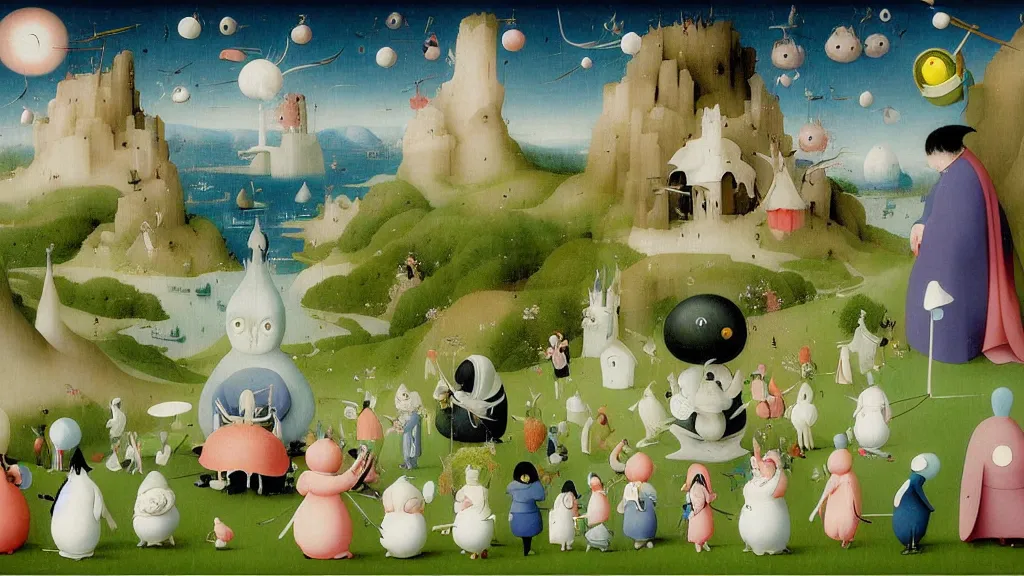 Prompt: a beautiful digital painting digital render of a landscape with strange weird creatures. hieronymus bosch. studio ghibli. chiho aoshima