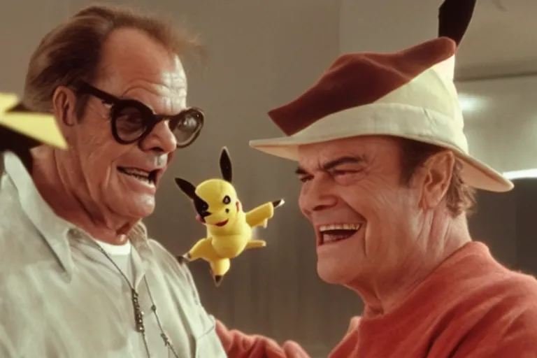 Prompt: Jack Nicholson plays Pikachu, still from the film