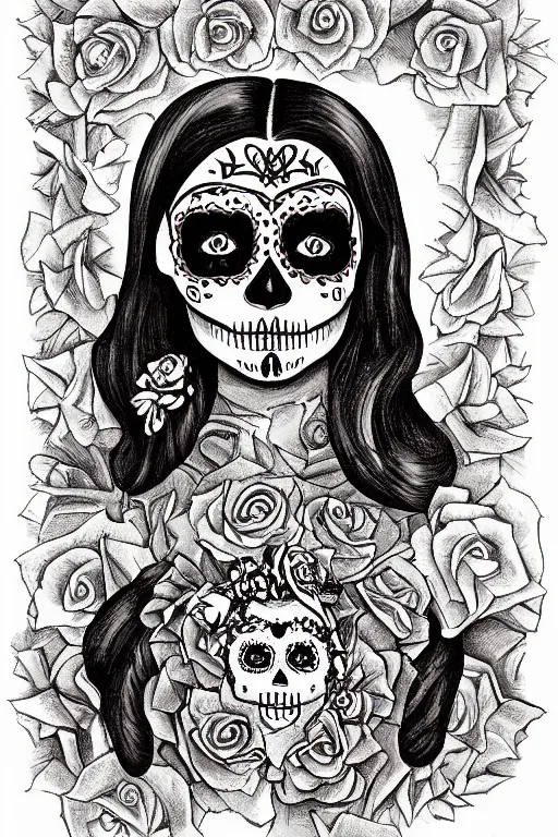 Prompt: illustration of a sugar skull day of the dead girl, art by george burchett davis