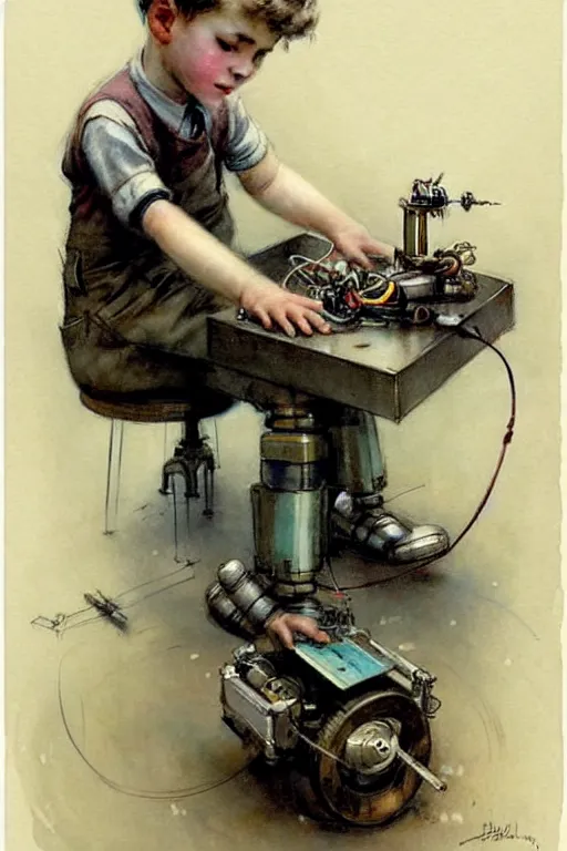 Image similar to (((((1950s a boy working on his robot . muted colors.))))) by Jean-Baptiste Monge !!!!!!!!!!!!!!!!!!!!!!!!!!!