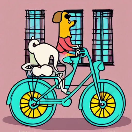 Image similar to cute illustration of dog riding a bike in paris