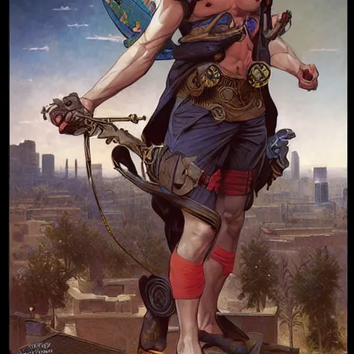 Image similar to a comic book portrait painting of a fantasy steampunk male, highly detailed, art by tristan eaton and artgerm and william - adolphe bouguereau