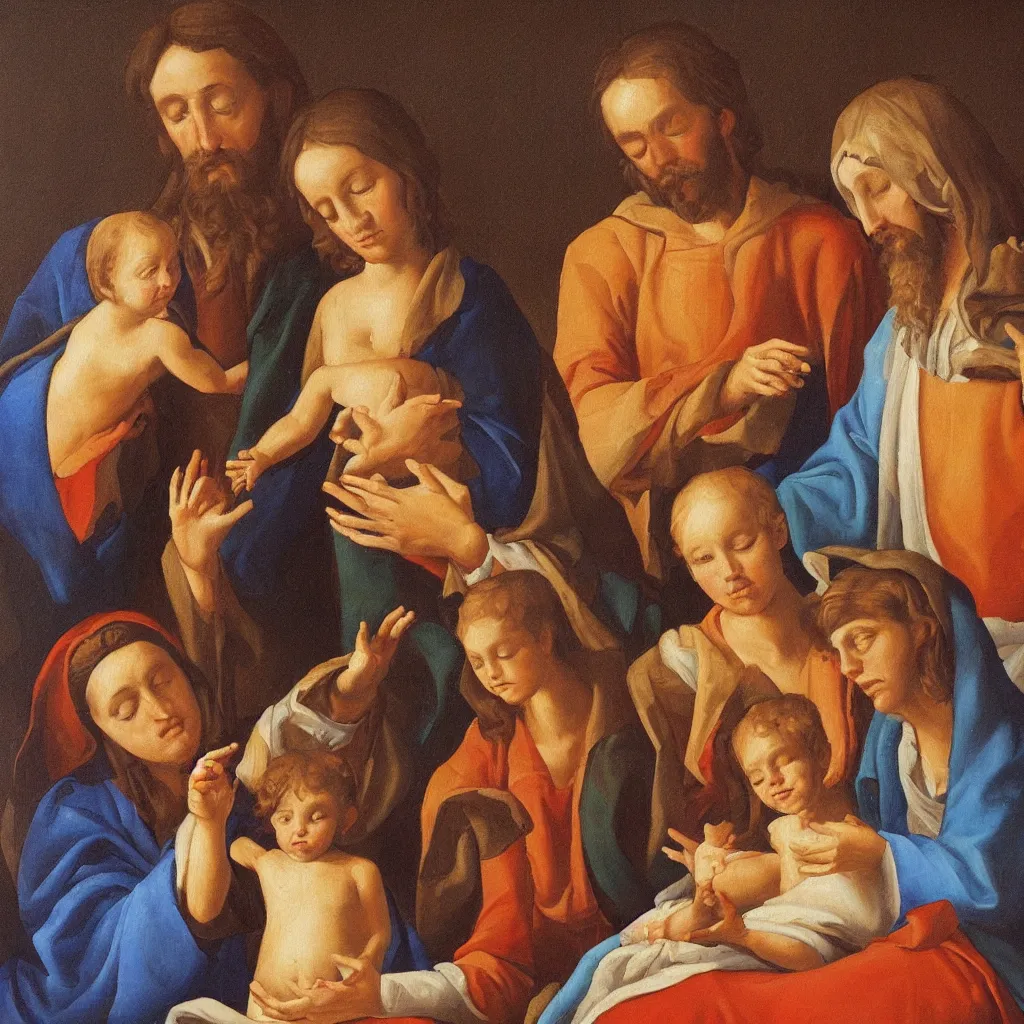 Prompt: a very detailed oil painting of the Holy Family, By Andrea Vaccaro