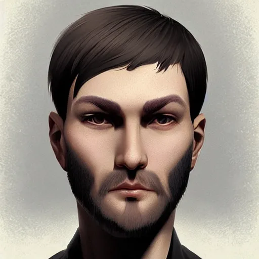 Image similar to portrait from a handsome masculine balded wizard by artist kuvshinov ilya