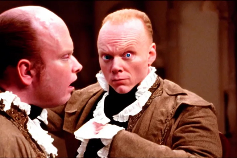 Image similar to a film still of Bill burr in Amadeus, high quality