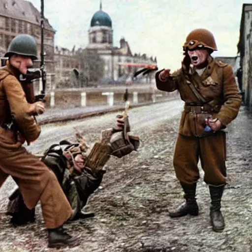 Image similar to colorized wwii photograph of furries fighting to recapture berlin, taken in 1 9 4 5