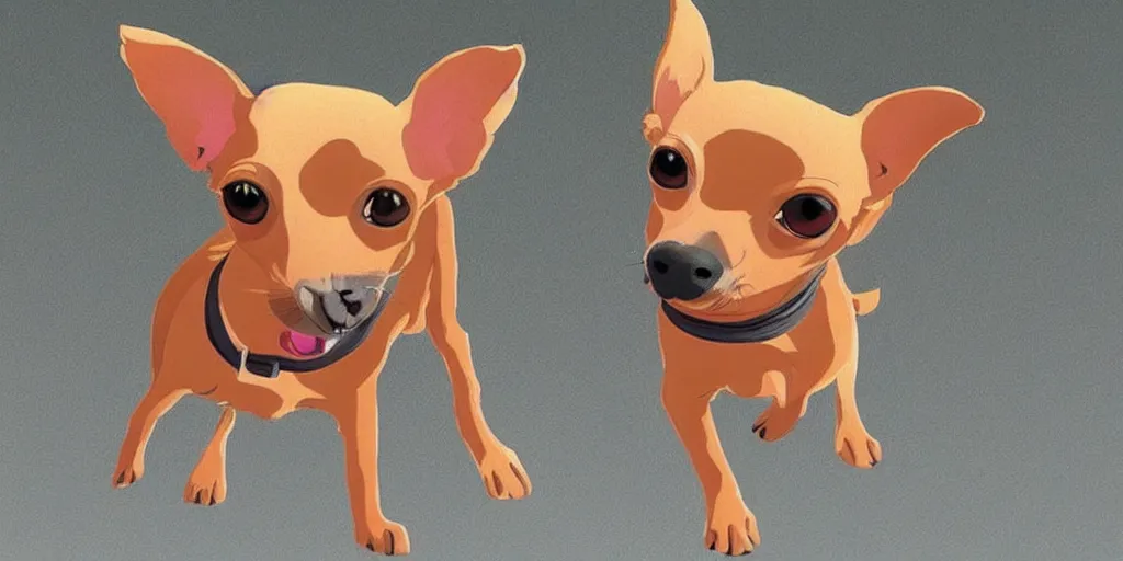 Image similar to Chihuahua + pinscher, ghibli style