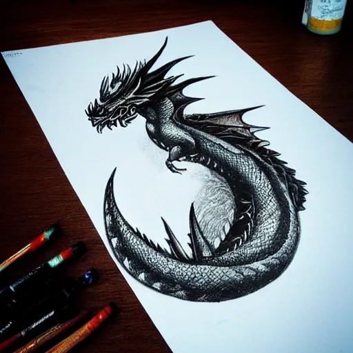 Prompt: “fire breathing dragon, Anamorphic Drawing”