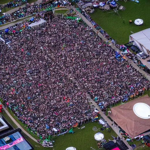 Image similar to electronic music festival, high resolution aerial photograph