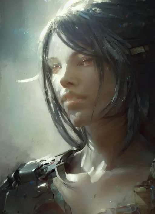 Image similar to beautiful painting by jeremy mann, a female paladin with mecha implants absurdly beautiful, elegant, ultrafine hyperrealistic detailed face illustration by wlop and artgerm and greg rutkowski, intricate linework, sharp focus, smooth, octopath traveler, final fantasy, unreal engine, dramatic lighting, ethereal, 8 k