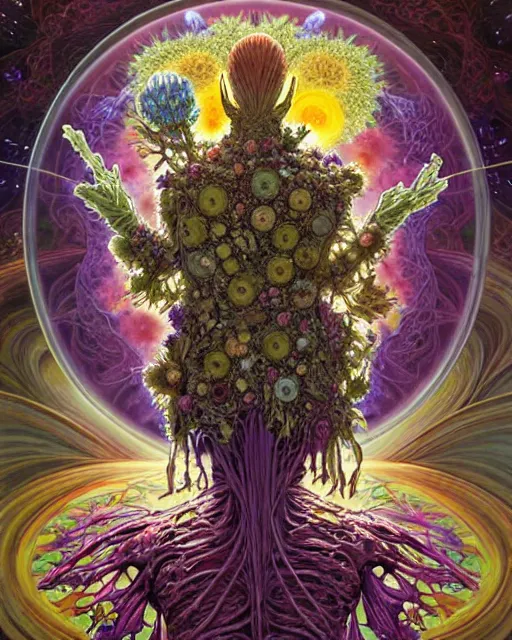 Image similar to the platonic ideal of flowers, rotting, insects and praying of cletus kasady carnage thanos nazgul doctor manhattan chtulu mandelbulb howl's moving castle mandala davinci heavy rain, d & d, fantasy, ego death, decay, dmt, psilocybin, art by artgerm and greg rutkowski and alphonse mucha