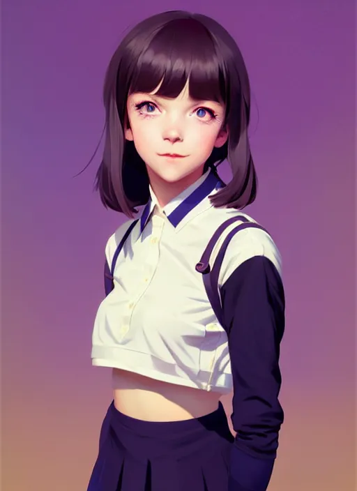 Image similar to full body beautiful and cute and aesthetic school girl greeting, very slightly smiling, wave a hand at the camera, perfect face, symmetric eyes, sharp focus, specular reflection, occlusion shadow, artstation, by ilya kuvshinov and jeremy lipking, light novel cover art, 3 d epic illustrations, symmetric body