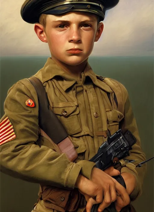 Prompt: portrait of a boy soldier. art by denys tsiperko and manuel sanjulian. detailed, hyperrealism, 8 k resolution