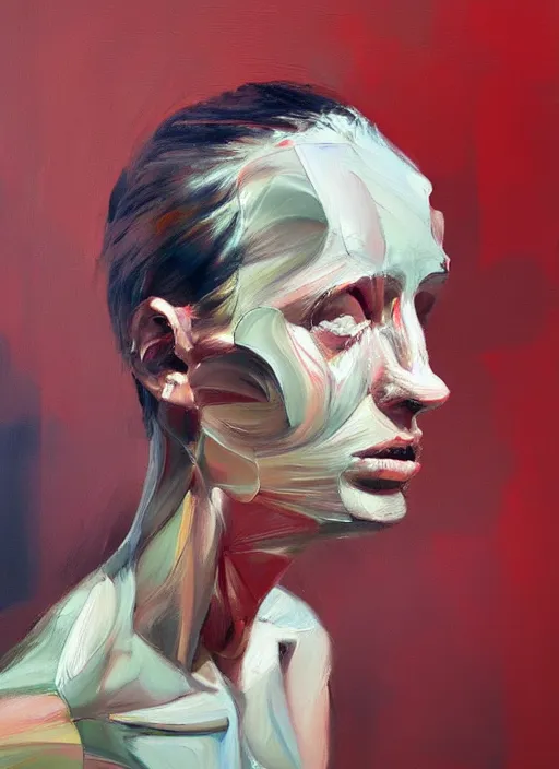 Prompt: an oil painting of an emotionally charged person by simon birch, lines and movement and motion, slow shutter, enigmatic and ectoplasmic figure, aesthetically pleasing and harmonious colors