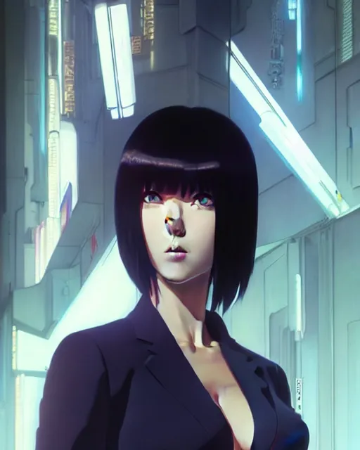 Image similar to motoko kusanagi, anime, realistic shaded lighting by ilya kuvshinov katsuhiro otomo ghost - in - the - shell, magali villeneuve, artgerm, rutkowski, wlop jeremy lipkin and giuseppe dangelico pino and michael garmash and rob rey in official suit