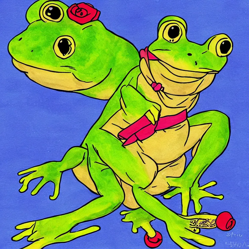 Prompt: sailor moon frog, illustration, painted,