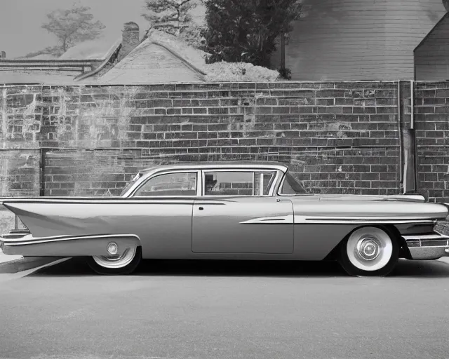 Image similar to a single 1 9 5 8 cadillac miller - meteor, lomography lady grey