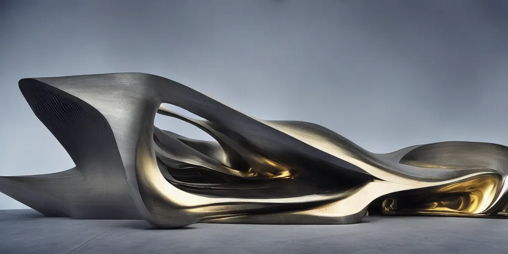 Prompt: knitting gold zaha hadid architecture by giger alien