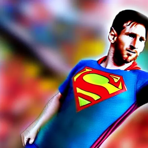 Image similar to a still of Messi as Superman