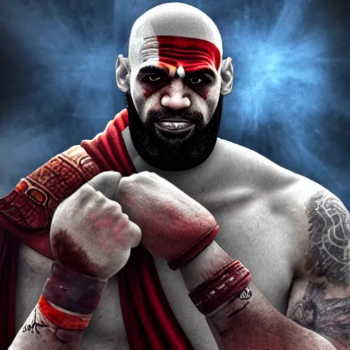 Image similar to kratos fighting lebron james