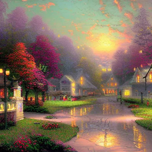 Prompt: Corpses painting by Thomas Kinkade