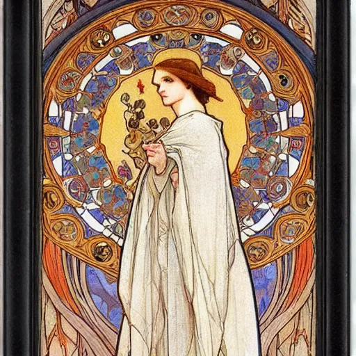 Image similar to johannes scotus erigena, mucha style,