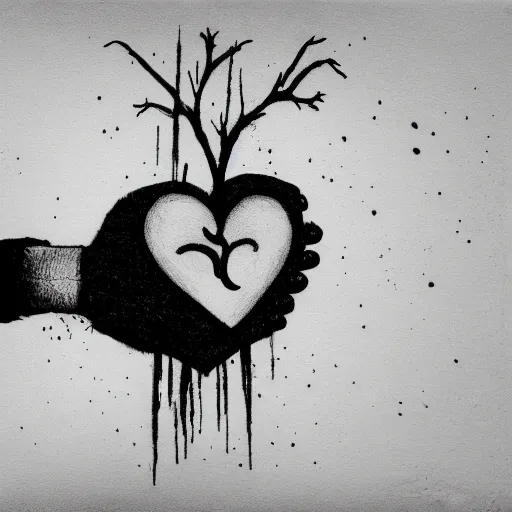 Image similar to drawing of hands ripping a heart into pieces, sadness, dark ambiance, concept by godfrey blow and banksy, featured on deviantart, sots art, lyco art, artwork, photoillustration, poster art