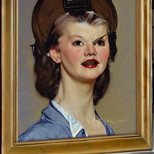 Prompt: frontal portrait of a woman with a theater mask, by norman rockwell