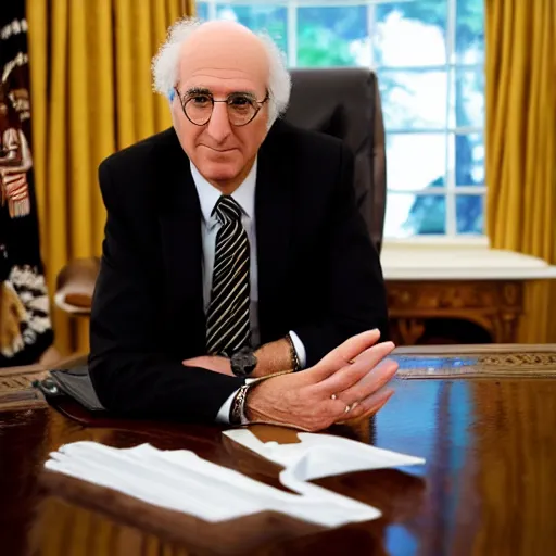 Prompt: closeup portrait of president Larry David in the oval office, studio lighting, 8k