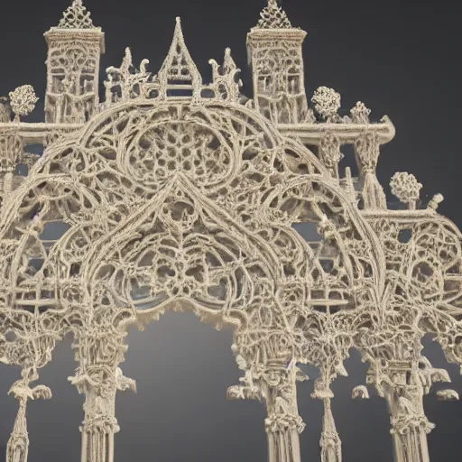 Image similar to a hyperrealistic 3 d render of a delicate ivory sculpture of an ornate detailed cathedral populated by mandelbrot fractals, micro detail, unreal engine, backlit lighting, octane renderer, catholicpunk, glowing, photorealistic, physically based rendering, carved soap, trending on cgsociety