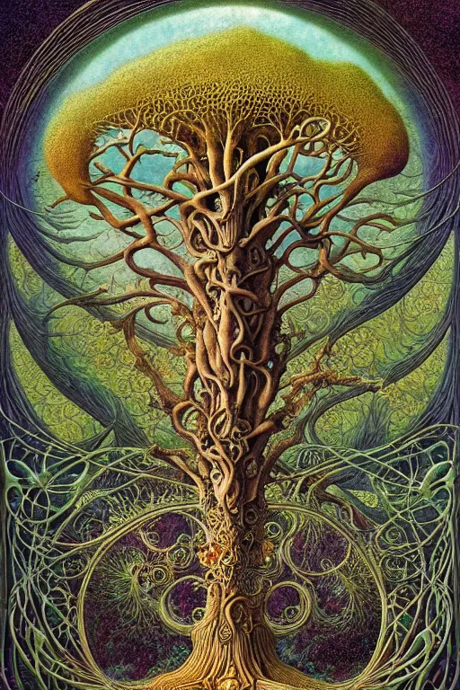 Image similar to tree of life by roger dean and andrew ferez, art forms of nature by ernst haeckel, divine chaos engine, symbolist, visionary, art nouveau, botanical fractal structures, organic, detailed, realistic, surreality