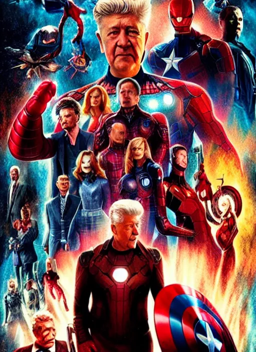 Image similar to david lynch in the marvel cinematic universe, official media, official poster artwork, highly detailed