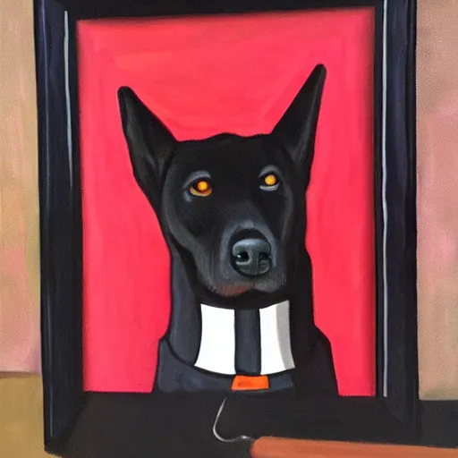 Image similar to modern stylized oil painting of retarded black dog, dramatic lighting